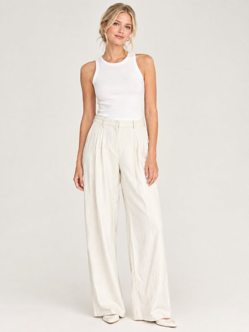 Elie Tahari High Waisted Wide Leg Chino Pant Ecru XL #A4509